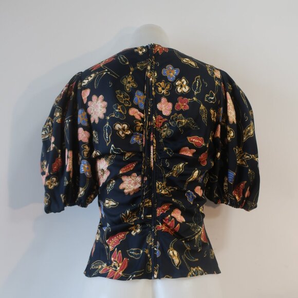 Womens Ulla Johnson 100% Silk Black, Multi Design Shirred Short Sleeve Top XS - Picture 8 of 10